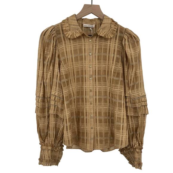 NWT Ulla Johnson Circe Plaid Blouse Chamomile Size 0 Ruffle‎ Puff Sleeve Blouson - Picture 4 of 16